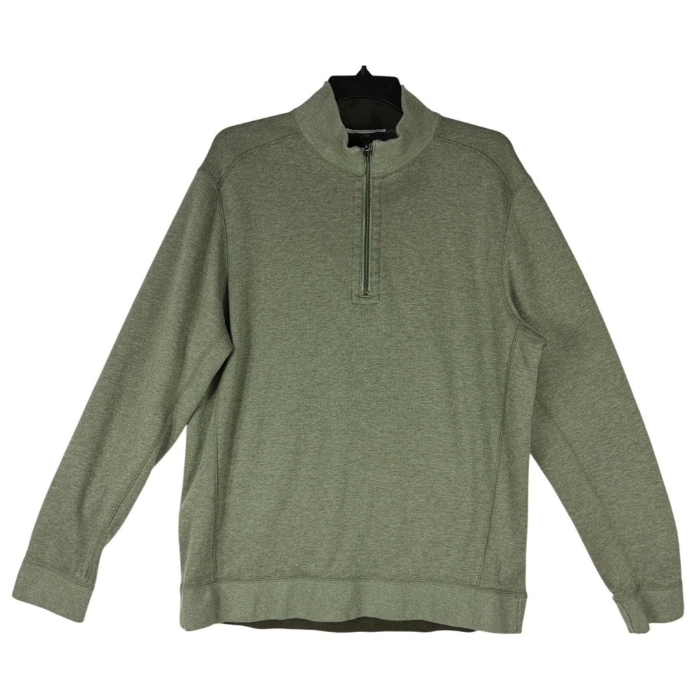 Tommy Bahama Mens Quarter Zip Pullover Sweater Sage Green Cotton Tencel ST226734
